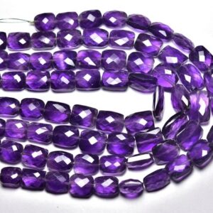 Superb Amethyst Cushion Bead - 8 inches - Natural Faceted Amethyst Rectangle Cushion Briolettes - Size is 8x10- 9x12mm #1358