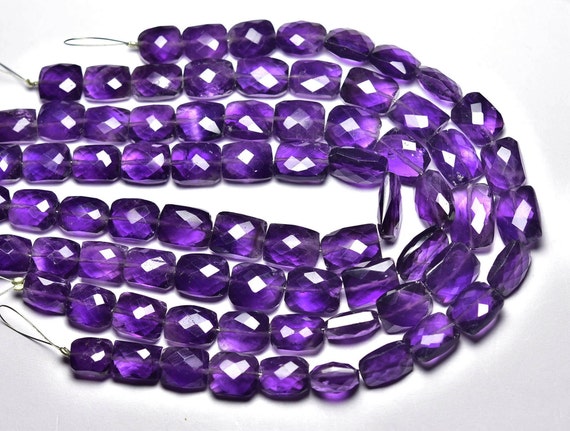 Superb Amethyst Cushion Bead - 8 Inches - Natural Faceted Amethyst Rectangle Cushion Briolettes - Size Is 8x10- 9x12mm #1358