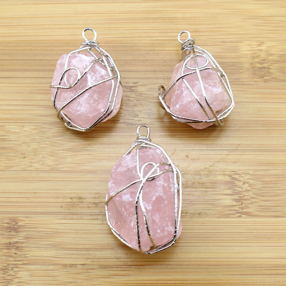 20-25x30-35mm Natural Pink Quartz /amethyst Pendant With Silver Electroplated Edges, Quartz Pendant For Jewelry Necklace,diy Charms-tr023
