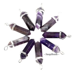 32x9mm Amethyst Gemstone Purple Pendant Point 32x9mm Loose Beads 2 Beads (90181542-345 X2 Beads)