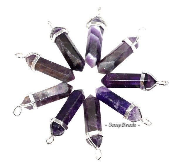 32x9mm Amethyst Gemstone Purple Pendant Point 32x9mm Loose Beads 2 Beads (90181542-345 X2 Beads)