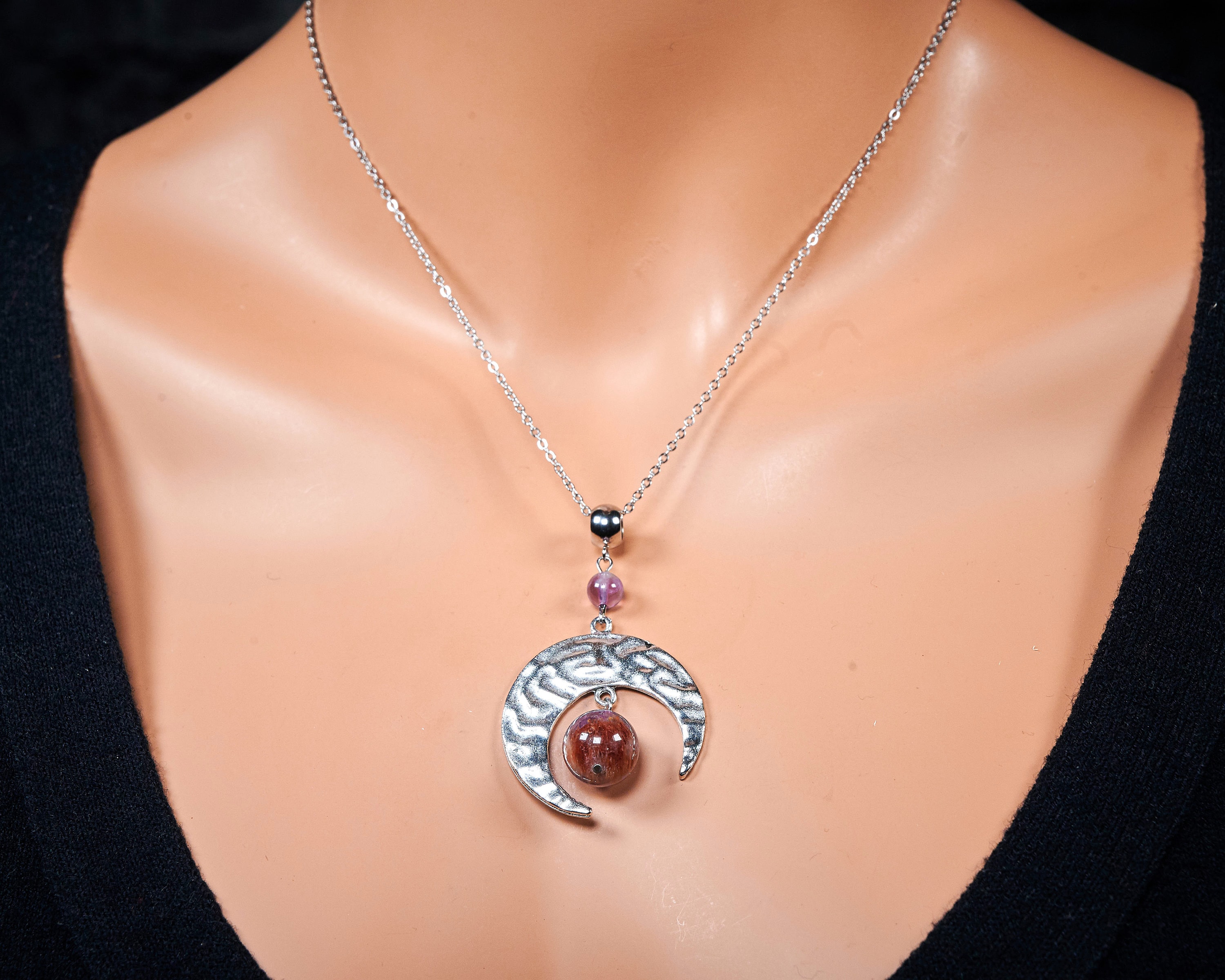 Crescent Moon 12mm Auralite 23 Pendant. Auralite 23 Moon Necklace. Amethyst Auralite 23 Crescent Moon Statement Spiritual Pendant