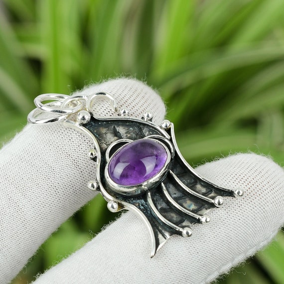 Handmade African Amethyst 925 Sterling Silver Pendant: Elegant Bridal Jewelry