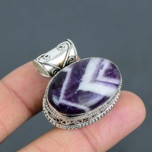 Handmade Chevron Amethyst Pendant: Vintage Sterling Silver Jewelry