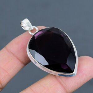 Handmade Faceted African Amethyst Pendant: Antique Sterling Silver Jewelry