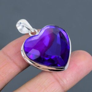 Handmade Heart African Amethyst Pendant: 925 Sterling Silver Jewelry