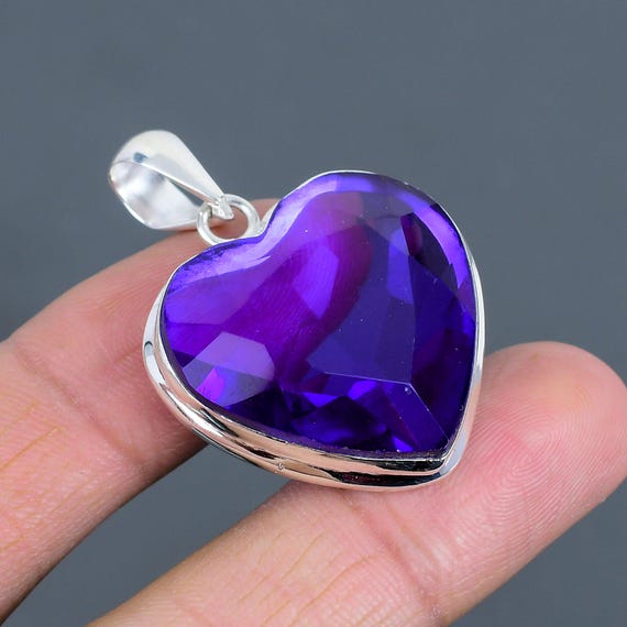 Handmade Heart African Amethyst Pendant: 925 Sterling Silver Jewelry