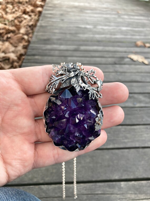 Huge Uruguay Amethyst Crystal Necklace, Amethyst Silver Pendant, Antique Design Medallion, Perfect Crystal And Color, Completely Handmade Huge Uruguay Amethyst Crystal Necklace, Amethyst Silver Pendant, Antique Design Medallion, Perfect Crystal And Color, Completely Handmade