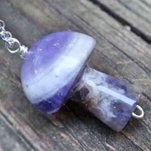 Amethyst Mushroom Necklace: Sterling Silver Chevron Pendant, Botanical Jewelry