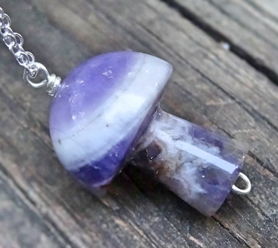 Amethyst Mushroom Necklace: Sterling Silver Chevron Pendant, Botanical Jewelry