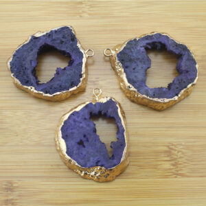 Natural Purple Druzy Quartz Pendants, Amethyst Slice Charms, Titanium Crystal Geode, Electroplated Gold Edges Charm, Jewelry Supplies--tr003