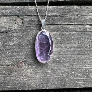 Natural Amethyst Stone Silver Necklace, Georgeus Amethyst Pendant, Vivid Color Brazil Amethyst, February Birthstone, Men Amethyst Necklace