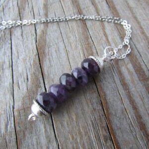 Amethyst Pendant Necklace: Stacked Gemstone, Sterling Silver Chain