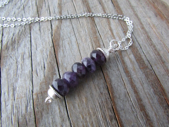 Amethyst Pendant Necklace: Stacked Gemstone, Sterling Silver Chain Amethyst Pendant Necklace: Stacked Gemstone, Sterling Silver Chain