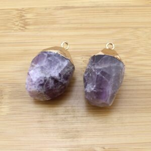 Purple Faceted Crystal Pendant,gemstone Pendant With Golden Electroplated Edges,amethyst Charms, Diy Necklace Jewelry-tr226