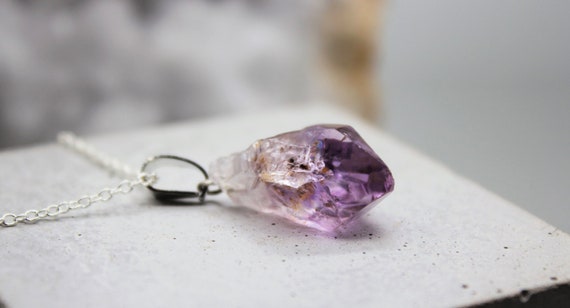 Raw Amethyst Crystal Pendant Necklace: Sterling Silver, Healing Stone