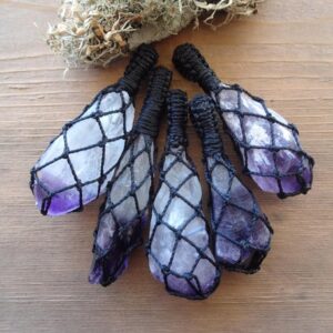 Rough Amethyst Crystal Pendant Necklace, Large Raw Crystal Macrame Necklace, Crystals And Stones, Gift For Mom, Sister
