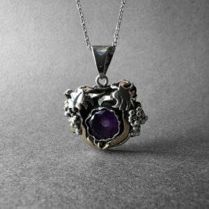 Stunning Dark Purple Amethyst Stone Silver Necklace, Grape Vine Design Amethyst Pendant, Art Nouveau Style, Father's Special Collection
