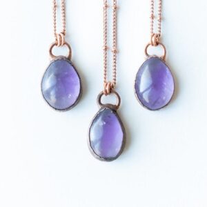 Amethyst Teardrop Necklace | February Birthstone Pendant | Handmade Crystal Jewelry | Copper And Sterling Necklace | Amethyst Necklace
