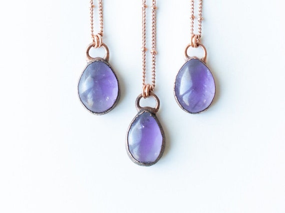 Amethyst Teardrop Necklace | February Birthstone Pendant | Handmade Crystal Jewelry | Copper And Sterling Necklace | Amethyst Necklace
