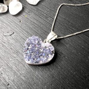 Tiny! Amethyst Druzy Heart Pendant With Sterling Silver Loop 0.8 Inches