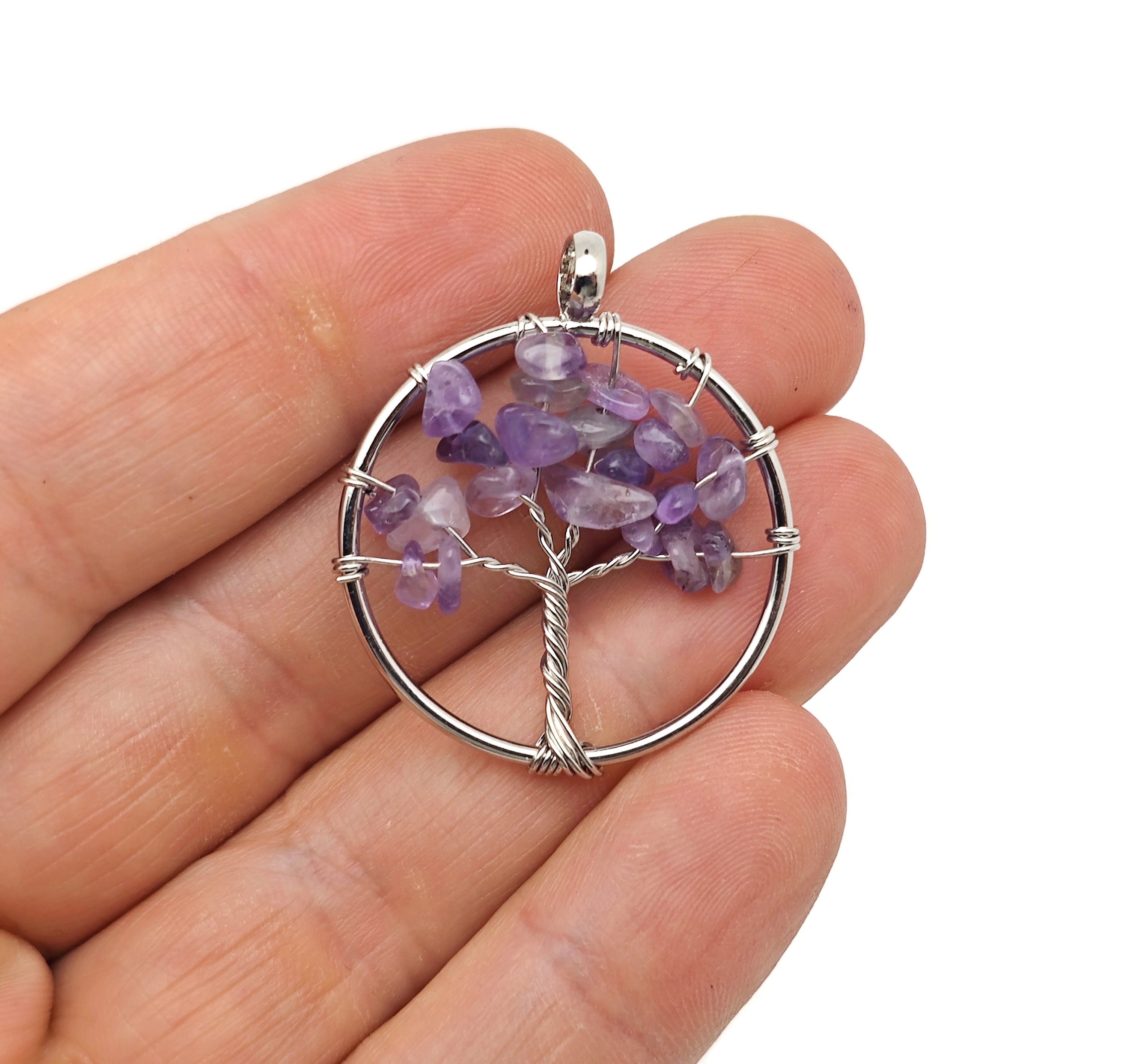 Amethyst Tree Of Life Gemstone Pendants - Bulk Wholesale Crystals - Handmade Crystal Tree Jewelry - Healing Pendants - Nc1575