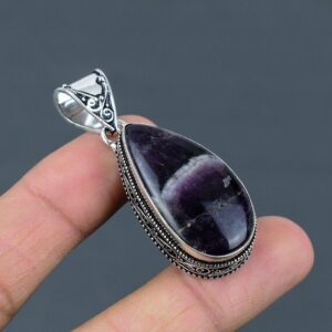 Vintage Chevron Amethyst Pendant: 925 Sterling Silver Pear Gemstone