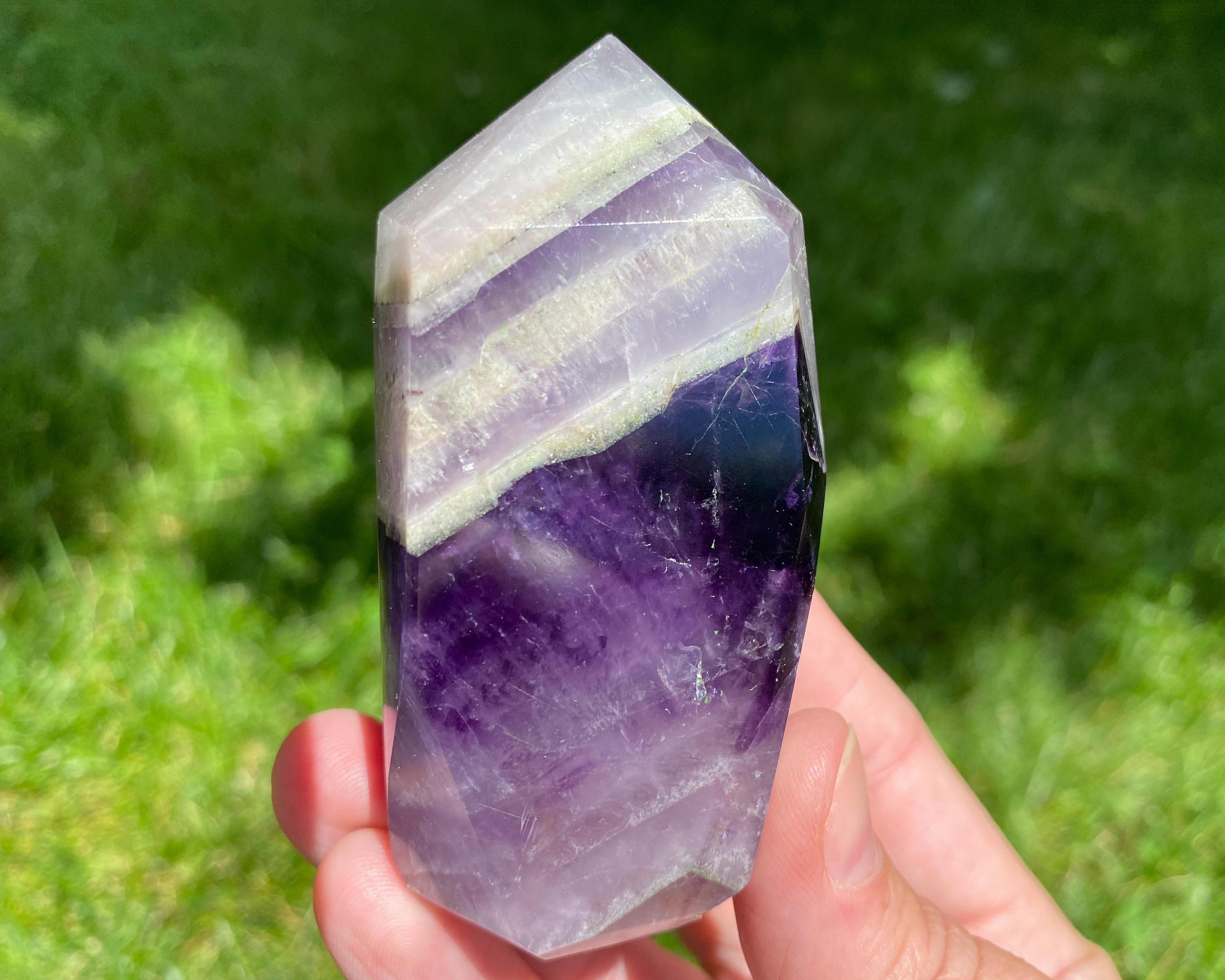 3" Chevron Amethyst Tower #4 Polished Crystal Point, Banded Dream Amethyst Stone, Home Decor, February Birthstone Gift For Aquarius, Pisces