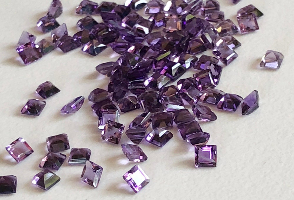 3mm Amethyst Princess Cut Stone Lot, Natural Pointed Back Square Cut Amethyst, Loose Purple Amethyst For Jewelry (1ct To 5ct Options)