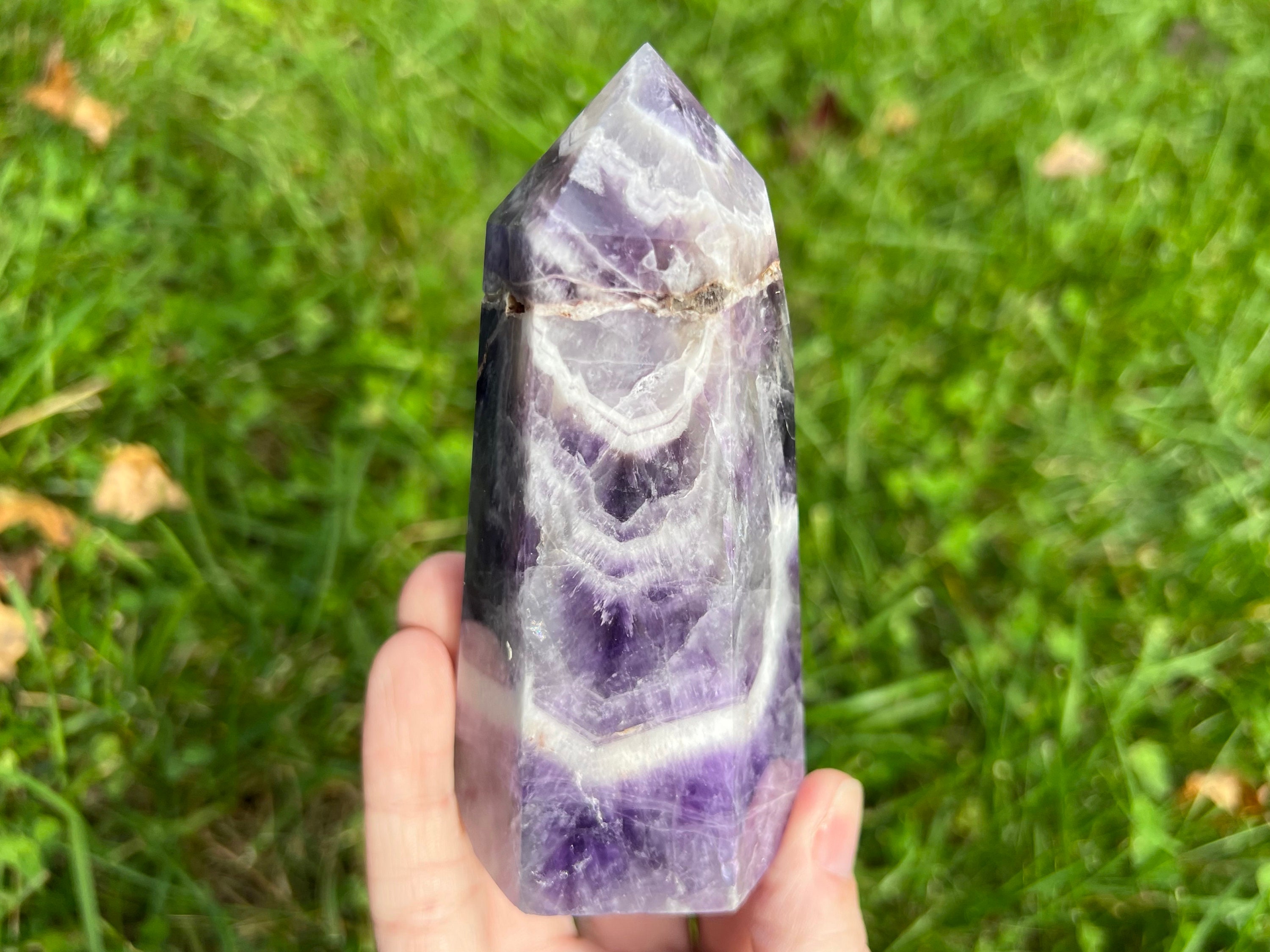 4.4" Chevron Amethyst Tower 13 Large Banded Amethyst Crystal, Polished Point, Gemstone Home Decor , February Birthstone