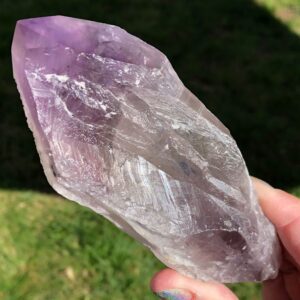 5.2" Bahia Smoky Amethyst Crystal Point #7 Tomahawk Elestial Wand Semi Polished Termination And Rough Sides Large Amethyst Wand 5.2" Bahia Smoky Amethyst Crystal Point #7 Tomahawk Elestial Wand Semi Polished Termination And Rough Sides Large Amethyst Wand
