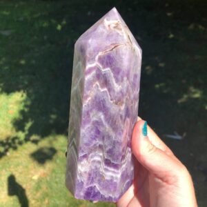 6.4" Chevron Amethyst Tower #12 Large Polished Crystal Point, Dream Banded Amethyst, Gemstone Home Decor, February Birthstone 6.4" Chevron Amethyst Tower #12 Large Polished Crystal Point, Dream Banded Amethyst, Gemstone Home Decor, February Birthstone