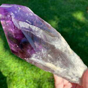 8.3" Bahia Smoky Amethyst Crystal Point #5 Large Phantom Amethyst Tomahawk, , Polished Termination And Rough Sides, 8.3" Bahia Smoky Amethyst Crystal Point #5 Large Phantom Amethyst Tomahawk, , Polished Termination And Rough Sides,