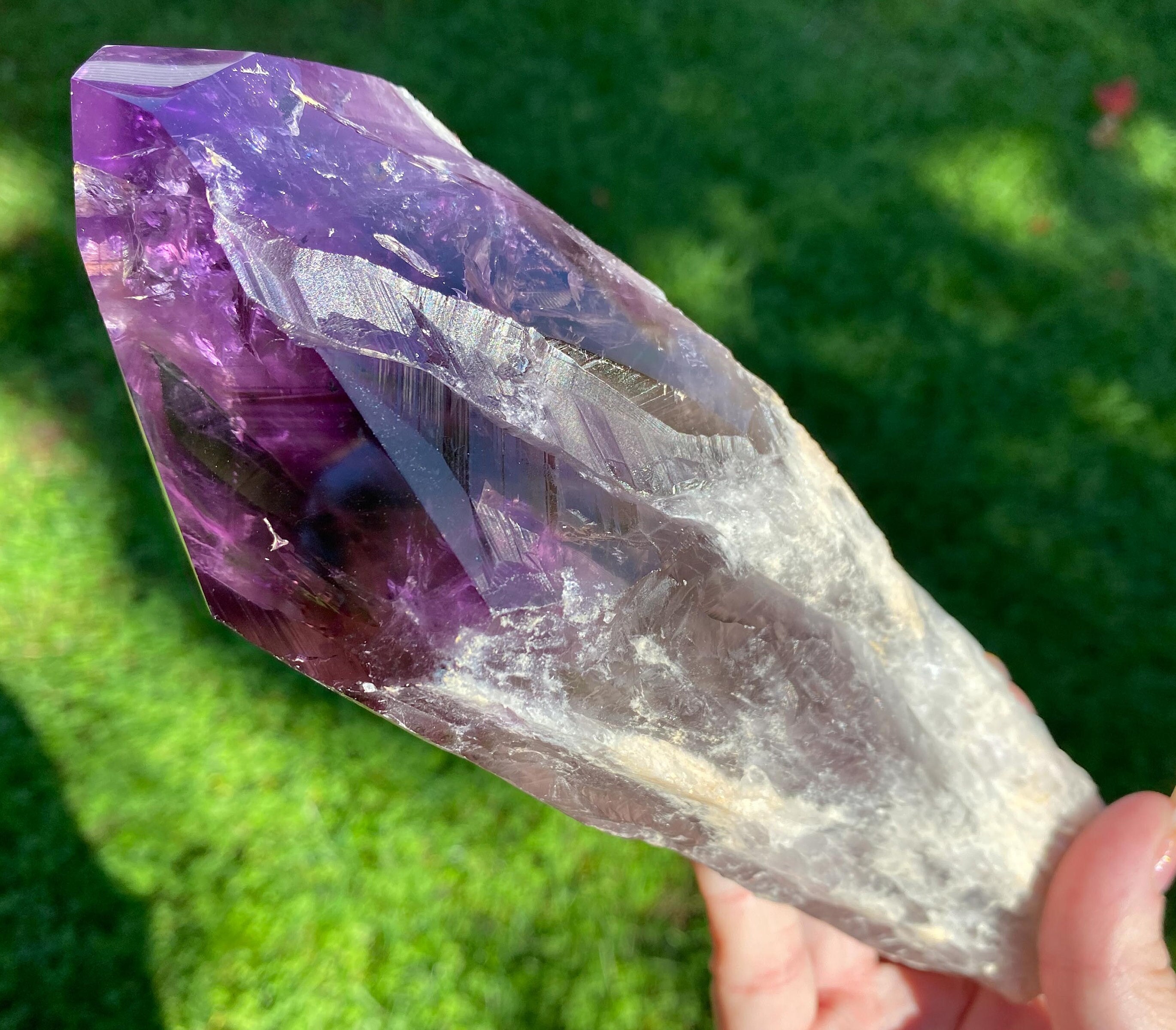 8.3" Bahia Smoky Amethyst Crystal Point #5 Large Phantom Amethyst Tomahawk, , Polished Termination And Rough Sides,