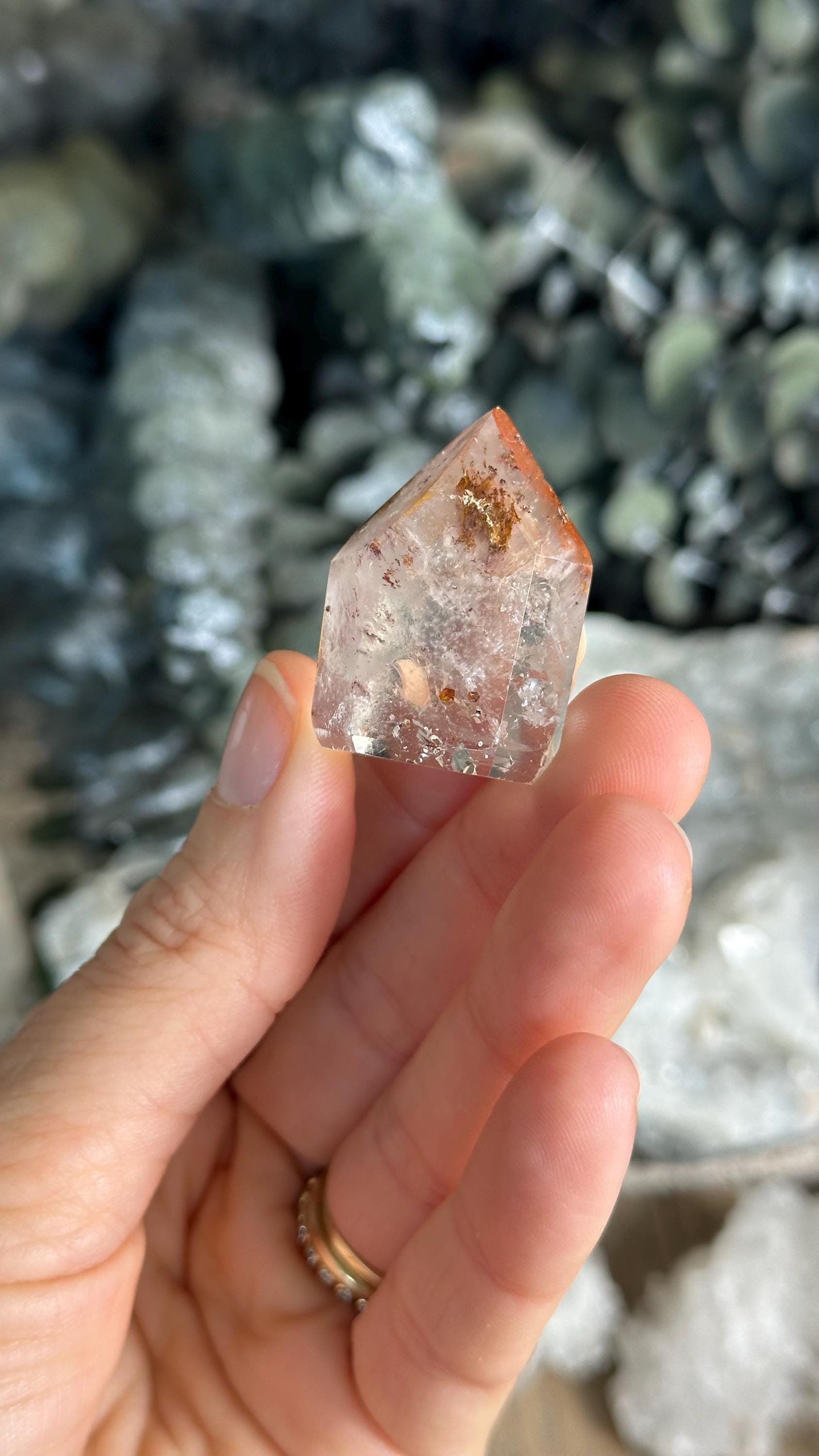 Dreamcoat Lemurian Quartz Point: Super Seven Amethyst, Iron Oxide Dreamcoat Lemurian Quartz Point: Super Seven Amethyst, Iron Oxide