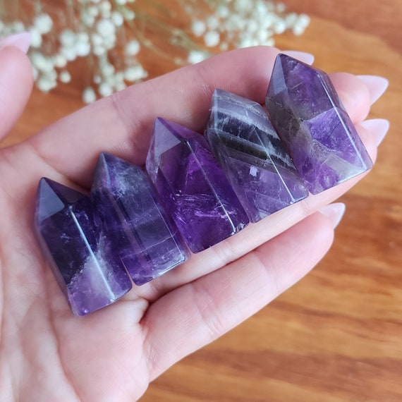 Mini 1.2" Amethyst Crystal Tower, Bulk Lots Of Short And Chubby Points For Jewelry Making Or Crystal Grids