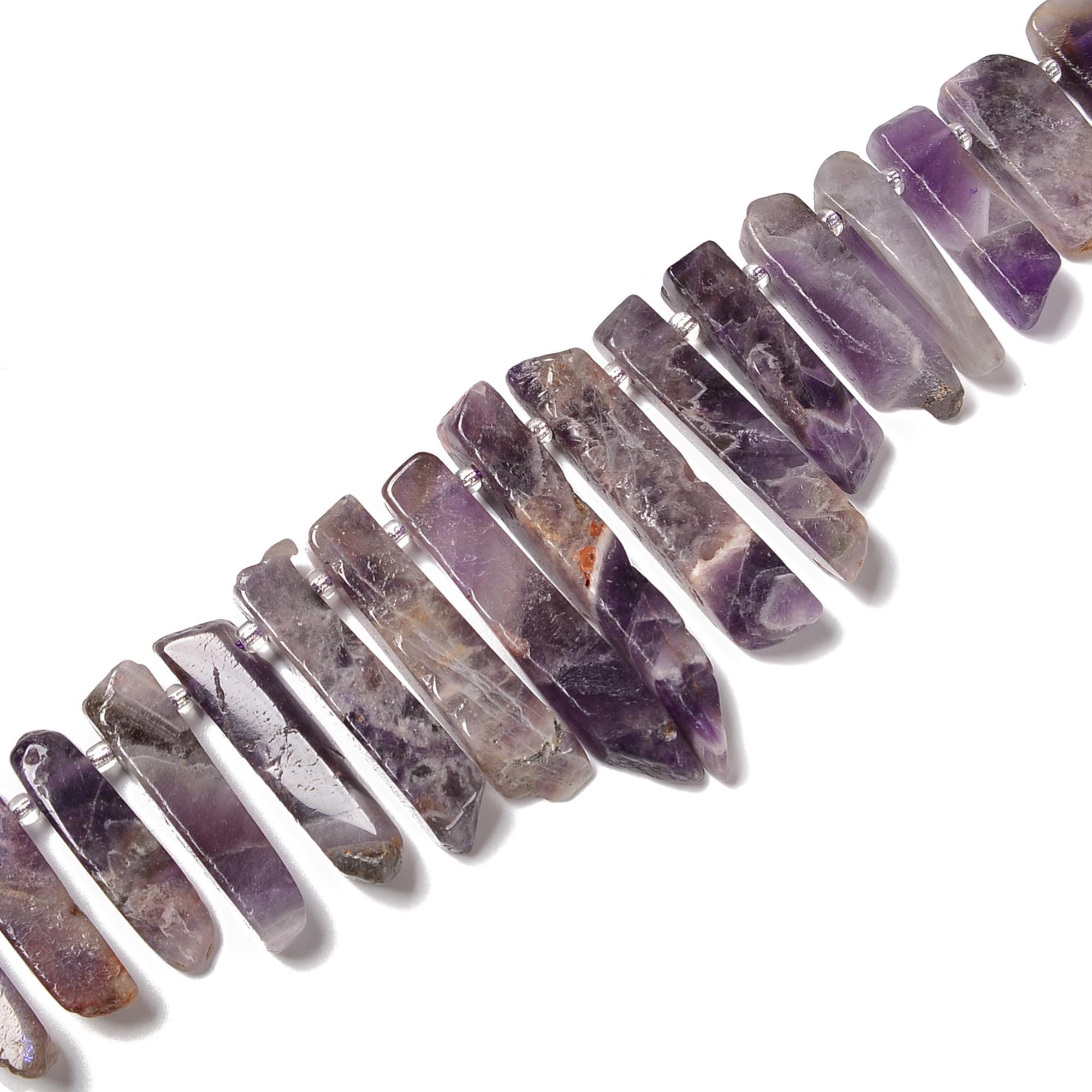 Natural Chevron Amethyst Graduated Slab Stick Point Size 25-45mm 15.5'' Strand