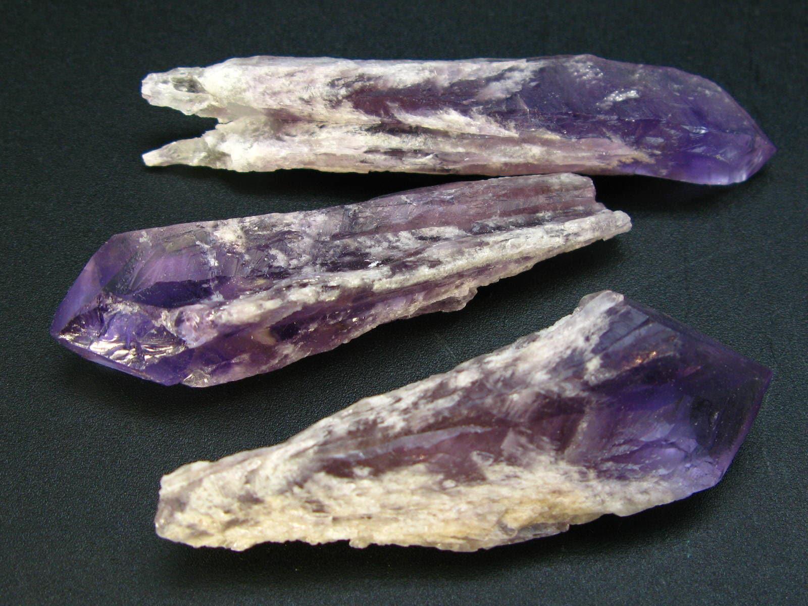 New Find!! Lot Of Three Gorgeous Amethyst Laser Wand Quartz Crystal Point From Brazil