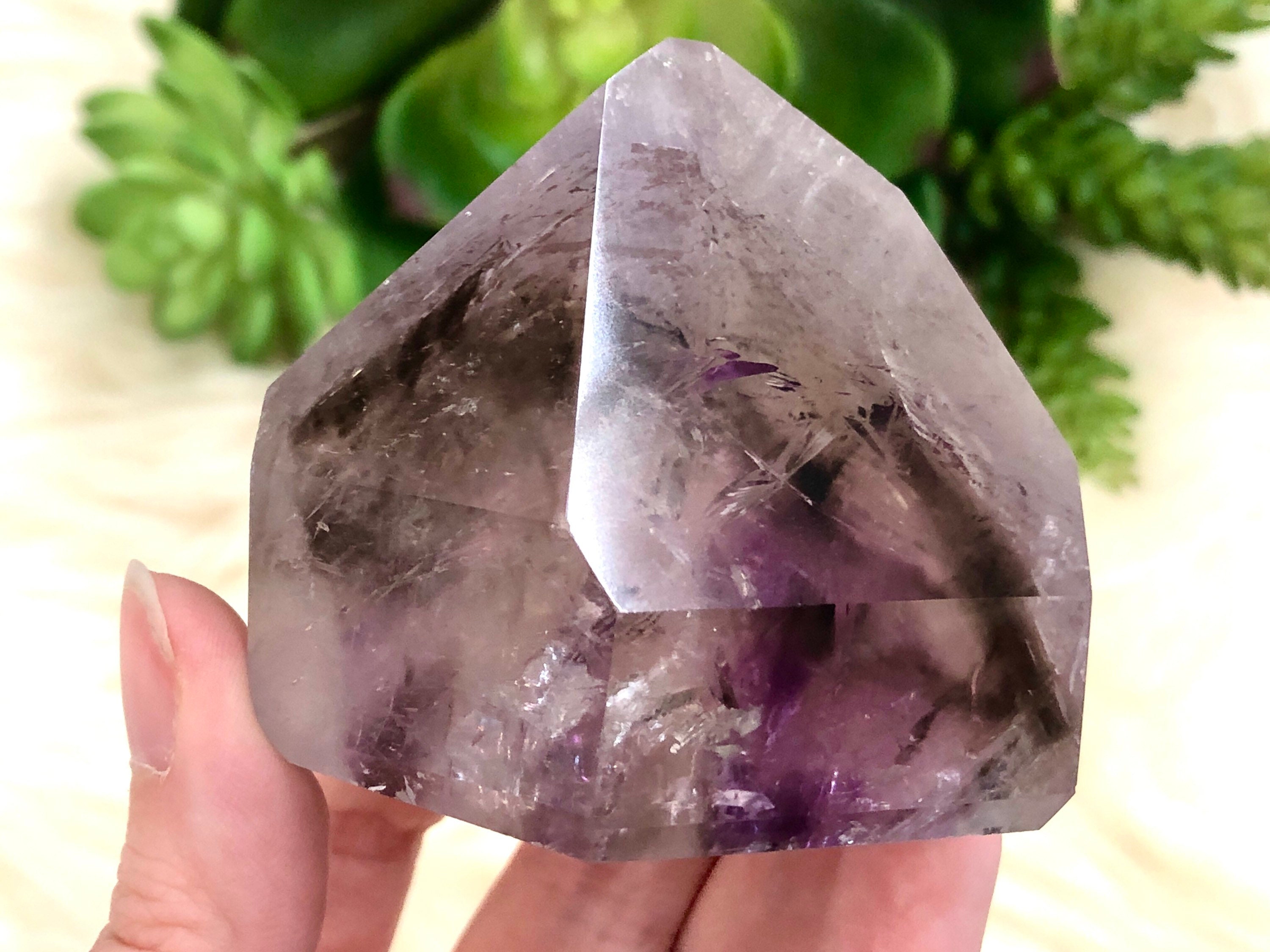 Amethyst Point With Smoky Phantom 60mm Jr -  Anxiety Stone -  Crystal Grid - Altar Decor - Amethyst Tower - Chakra Stones And Crystals