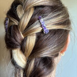 Amethyst purple handmade crystal gemstone barrettes (set of 2 hair clips)