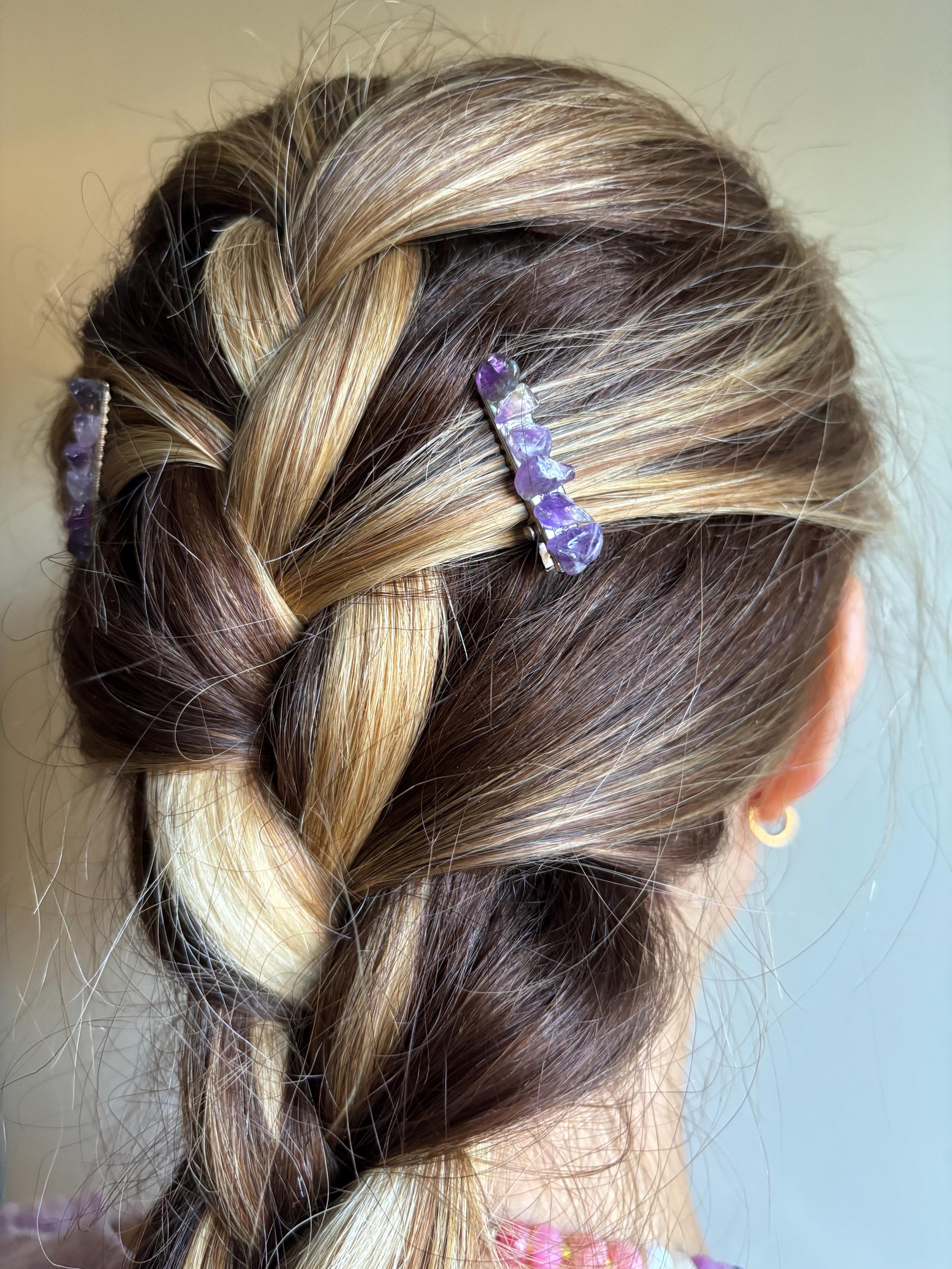 Amethyst Purple Handmade Crystal Gemstone Barrettes (set Of 2 Hair Clips)