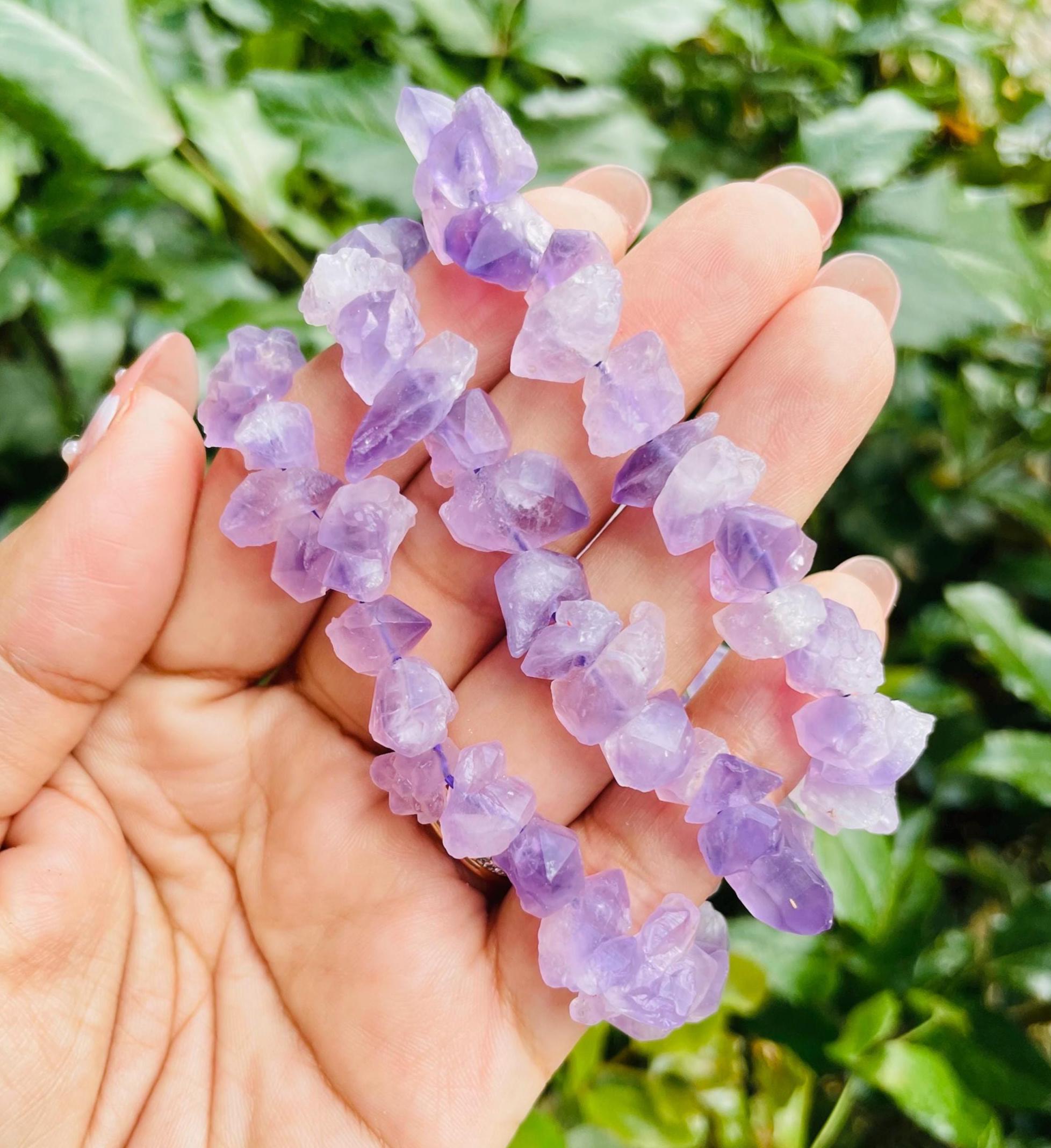 Raw Amethyst Crystal Bracelet: Skeletal Gemstone Bead Jewelry