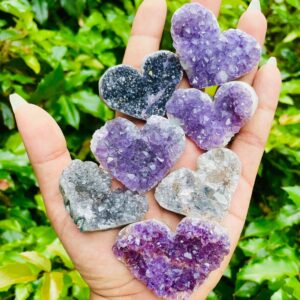 Raw Amethyst Crystal Heart: Purple Gray Silver Geode (35-55mm)