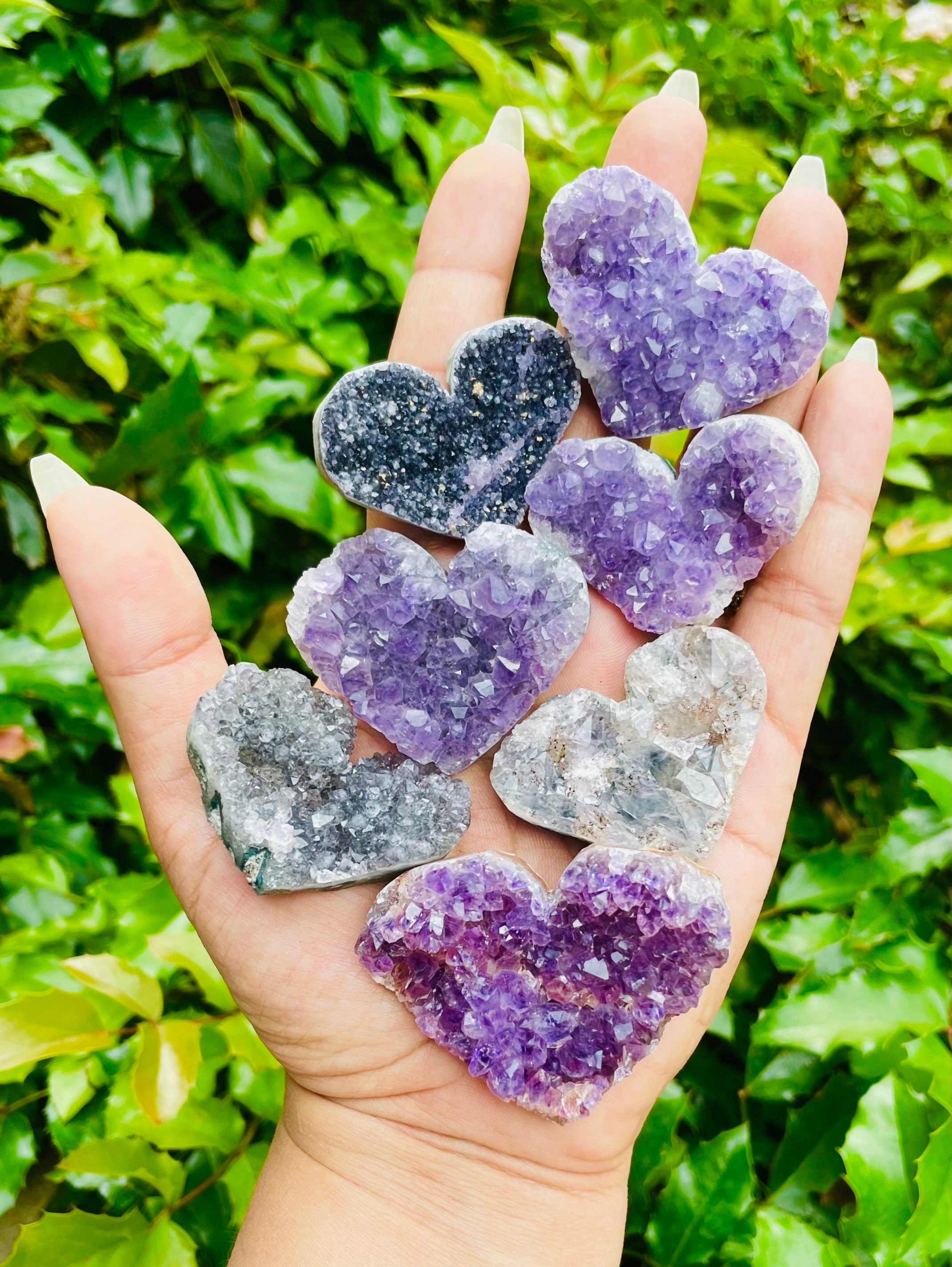 Raw Amethyst Crystal Heart: Purple Gray Silver Geode (35-55mm) Raw Amethyst Crystal Heart: Purple Gray Silver Geode (35-55mm)