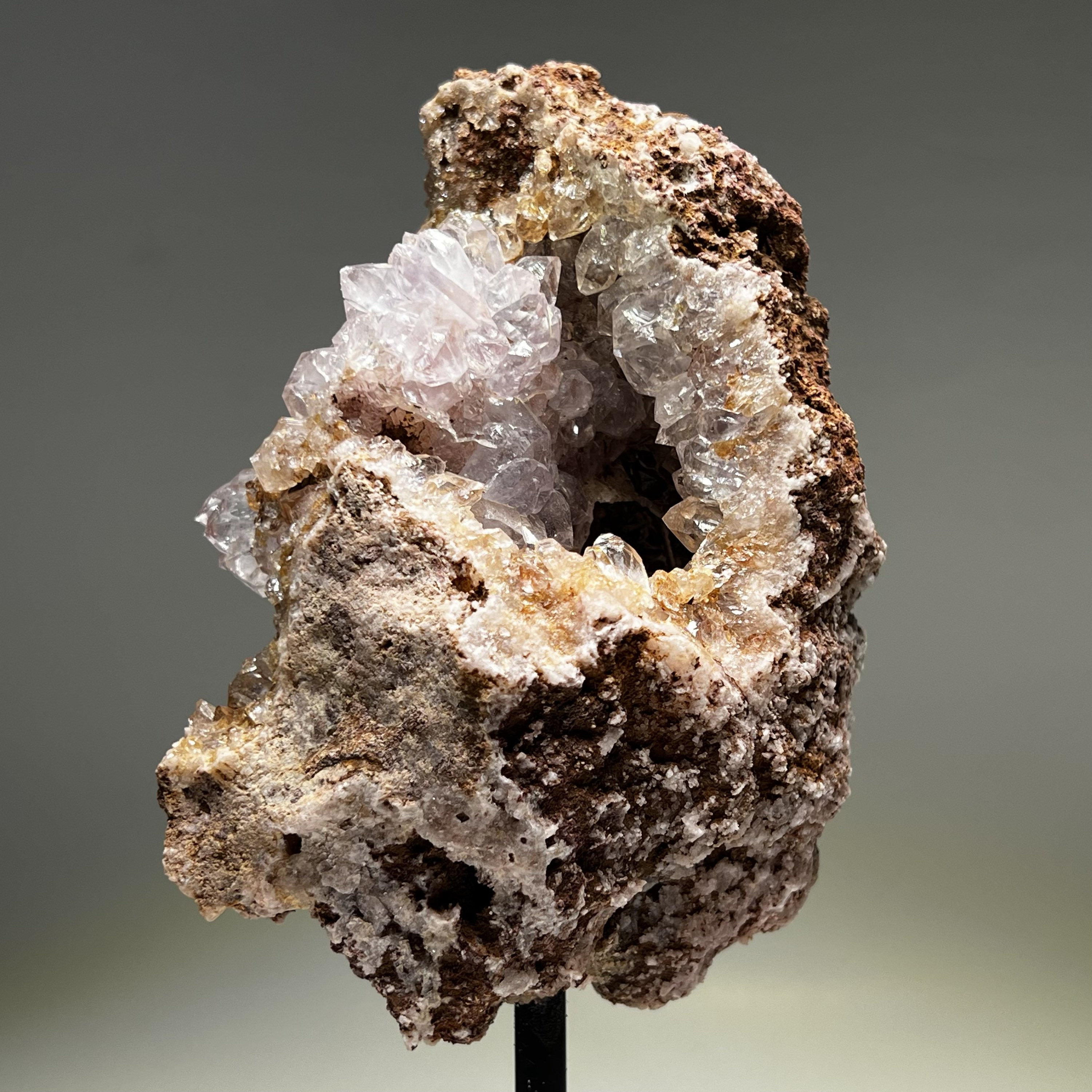 Natural Pink Amethyst Crystal Geode On Stand