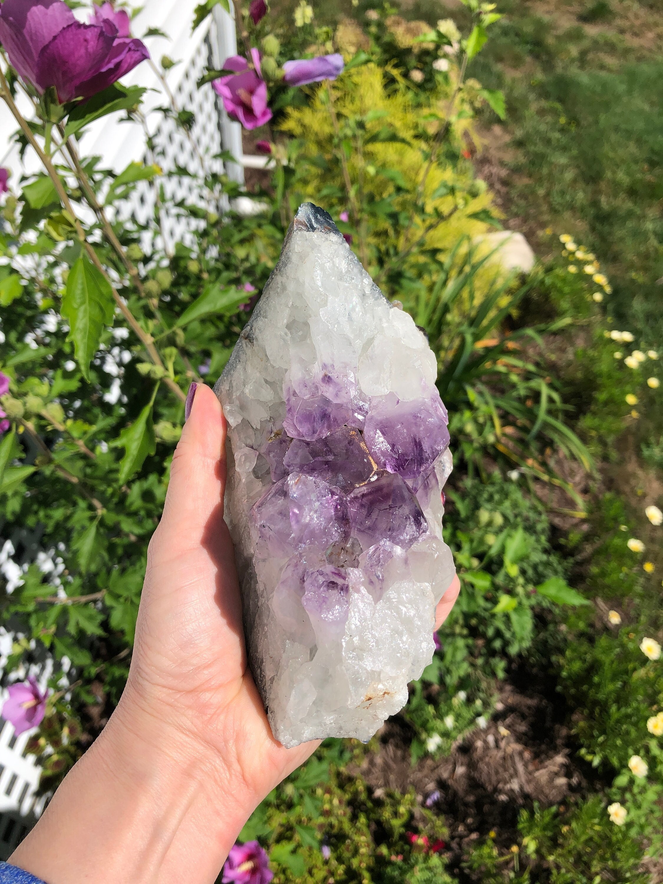 Amethyst Quartz Geode From Brazil (6 3/4" Long) For Spiritual Home Decor, Spiritual Growth & Awareness, Empath Protection, Crown Chakra