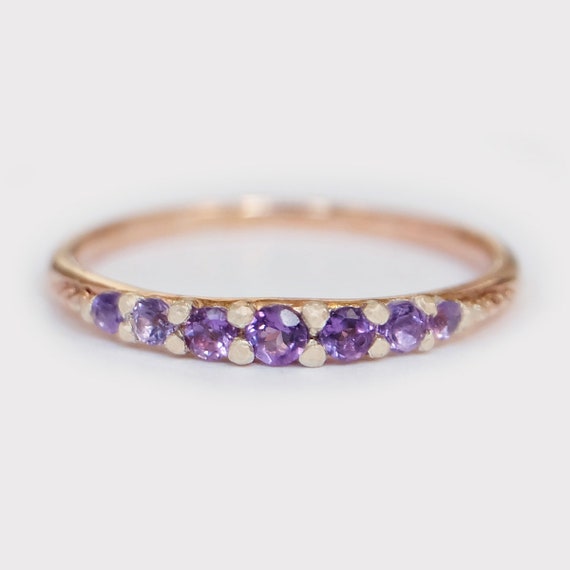 14k Gold Amethyst Minimalist Stacking Ring, Dainty Purple Gemstone Band, February Birthstone Jewelry, Promise Ring Gift 14k Gold Amethyst Minimalist Stacking Ring, Dainty Purple Gemstone Band, February Birthstone Jewelry, Promise Ring Gift
