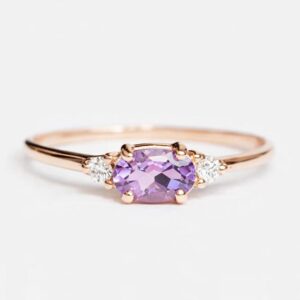 14K Gold Oval Amethyst Ring, February Birthstone Jewelry, Dainty Purple Gemstone, Minimalist Stacking Gift