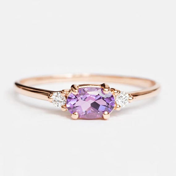 14k Gold Oval Amethyst Ring, February Birthstone Jewelry, Dainty Purple Gemstone, Minimalist Stacking Gift 14k Gold Oval Amethyst Ring, February Birthstone Jewelry, Dainty Purple Gemstone, Minimalist Stacking Gift