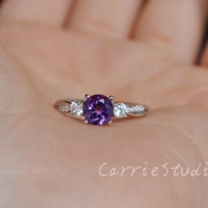 3 Stone Amethyst Ring - Twist Band Amethyst Engagement Ring Silver - Purple Gem Ring - Anniversary Gift for her